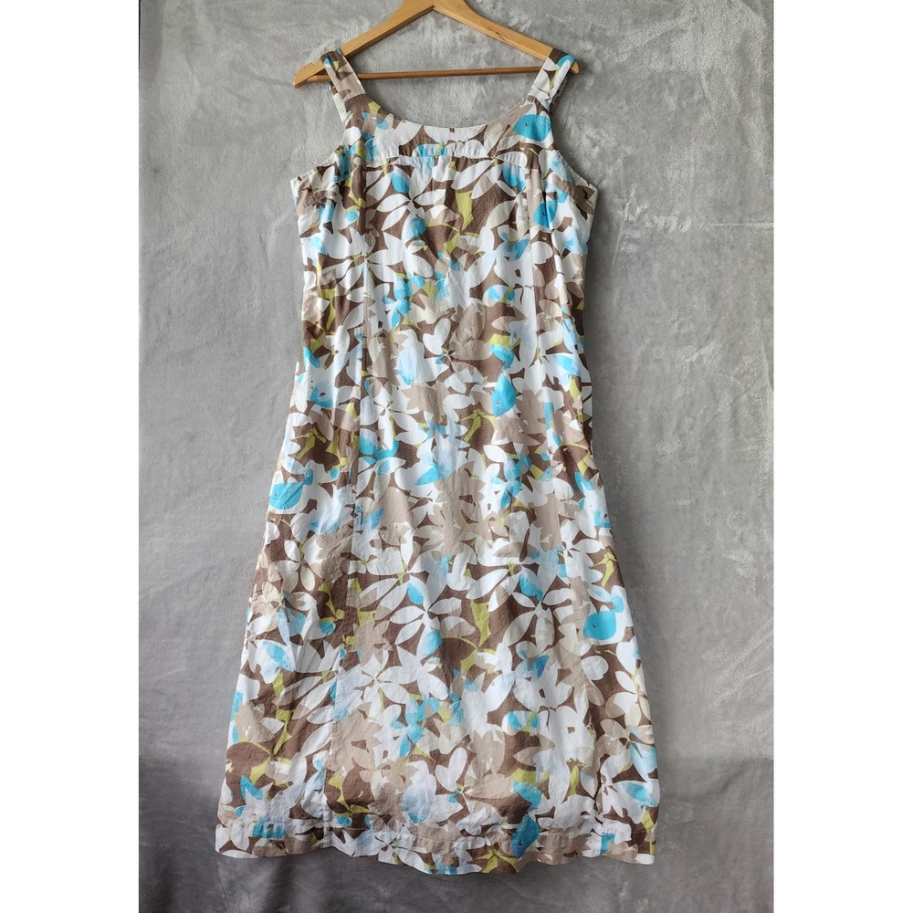J. Jill Dress Womens Size 14 Blue Floral Cotton Smocked Back Lined Midi